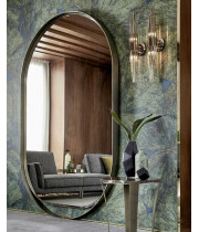 Овальное большое зеркало в полный рост в металлической раме оливкового цвета Оливьер