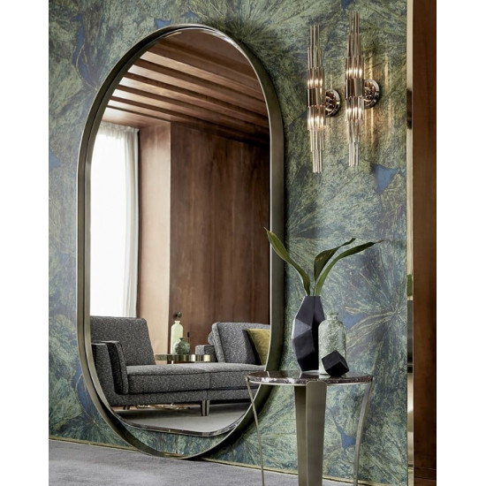 Овальное большое зеркало в полный рост в металлической раме оливкового цвета Оливьер