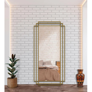 Настенное и напольное большое зеркало в полный рост в дизайнерской золотой металлической раме Фрейм