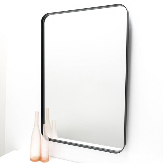 Прямоугольное зеркало с закругленными углами в черной металлической раме Сиена