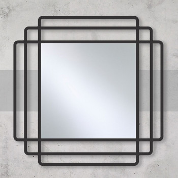 Квадратное зеркало в металлической черной тройной раме Дион