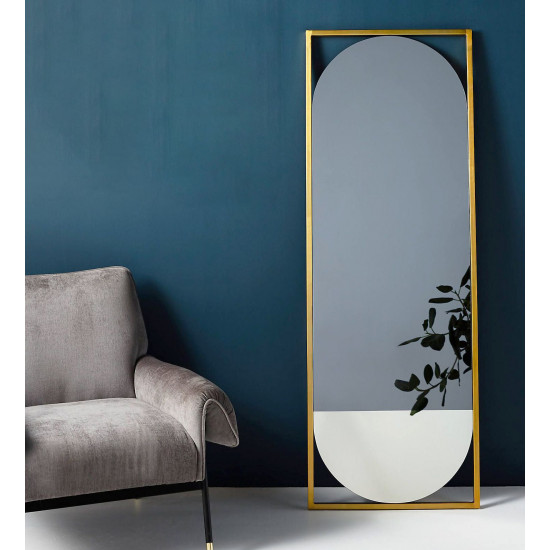 Овальное напольное двуцветное зеркало в металлической золотой раме Мидвилл