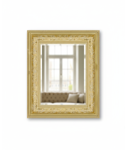 Настенное зеркало с фацетом в золотой пластиковой раме с бежевым оттенком Азалия 002 