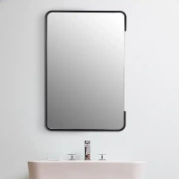 Зеркало с закруглёнными углами в чёрной минималистичной раме MM019