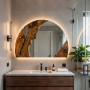 Полукруглое зеркало с фоновой подсветкой с декором ручной работы из натурального деревянного слэба MS002