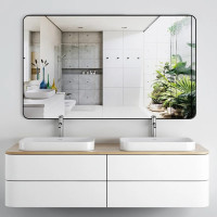 Зеркало с закруглёнными углами в чёрной раме N022