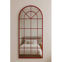 Зеркало-окно в форме арки большое напольное и настенное в полный рост в красной раме Антика