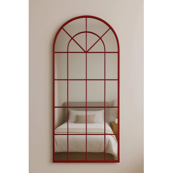 Зеркало-окно в форме арки большое напольное и настенное в полный рост в красной раме Антика