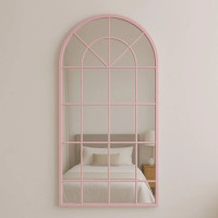 Зеркало-окно в форме арки большое напольное и настенное в полный рост в розовой раме Антика