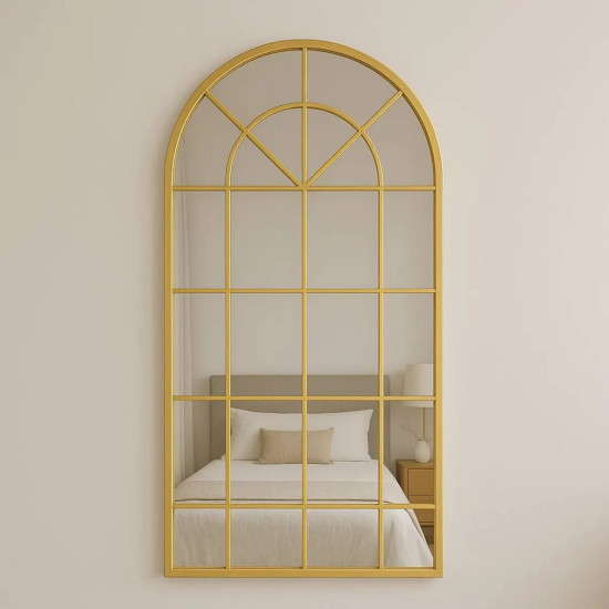 Зеркало-окно в форме арки большое напольное и настенное в полный рост в золотой раме Антика
