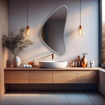 Настенное дизайнерское зеркало неправильной формы в белой раме Кадера