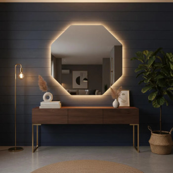 Геометрическое восьмиугольное зеркало с LED подсветкой Октагон