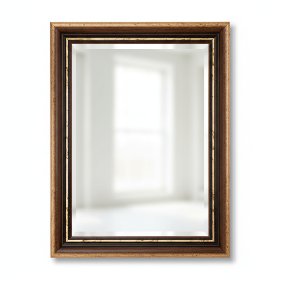 Настенное зеркало с фацетом в коричневой деревянной раме Пацифик 003