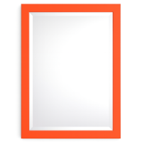 Настенное зеркало с фацетом в оранжевой деревянной раме Пацифик 004