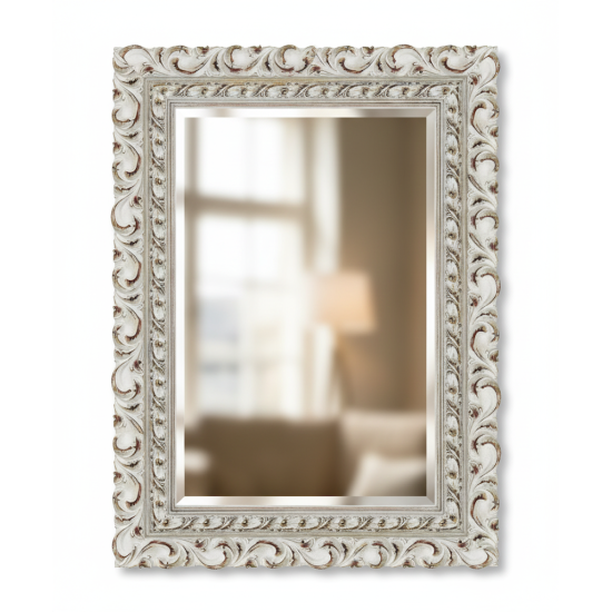 Зеркало с фацетом в белой деревянной декоративной раме Пацифик 005 Зеркало с фацетом в белой деревянной декоративной раме Пацифик 005