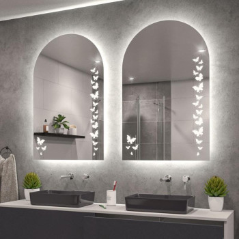 Зеркало-арка с пескоструйным рисунком с подсветкой Бабочки