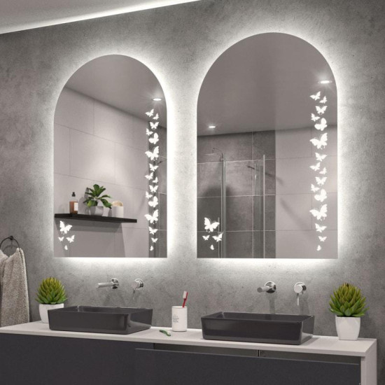 Зеркало-арка с пескоструйным рисунком с подсветкой Бабочки