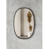 Овальное настенное зеркало в чёрной деревянной раме ASM029