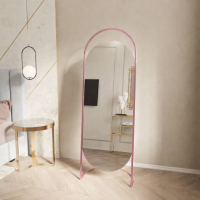Овальное напольное зеркало-капсула на подставке в розовой металлической раме Элва