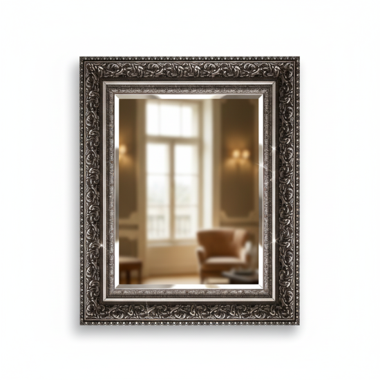 Зеркало с фацетом в пластиковой раме Леония Тёмное серебро