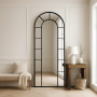 Напольное и  настенное зеркало в виде окна арочной формы в чёрной раме Орнелла 005