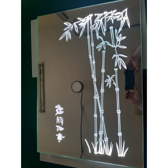Зеркальное панно с пескоструйным рисунком и подсветкой Бамбук
