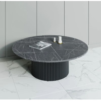 Журнальный круглый стол на чёрном металлическом трубчатом основании со столешницей из ЛДСП Тёмный мрамор BN050 диаметр 120 см