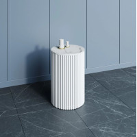 Журнальный столик с основанием из белой металлической профильной трубы со столешницей из ЛДСП Белый мрамор BN100 диаметр 40 см, высота 60 см