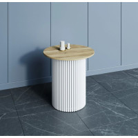 Круглый журнальный столик со столешницей из ЛДСП цвета Орех с белым трубчатым металлическим подстольем BN054 D60 см