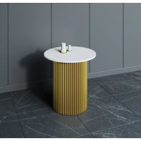 Круглый металлический журнальный столик со столешницей из ЛДСП Золото/Белый BN057 диаметр 60 см, высота 60 см