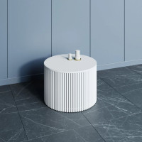 Белый круглый журнальный столик с трубчатым подстольем со столешницей из ЛДСП BN094