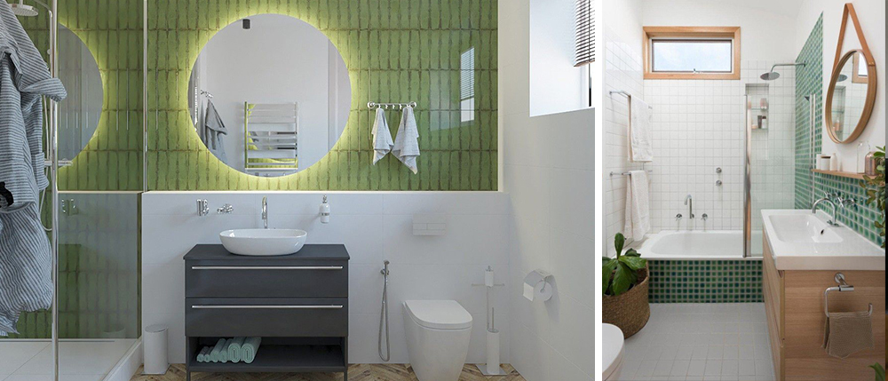 Зеркало с подсветкой в интерьере ванной в скандинавском стиле