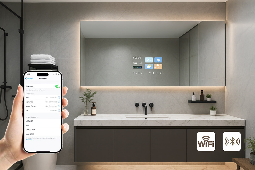 Умное зеркало в интерьере ванной