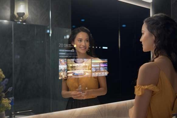Умное Smart зеркало с задней фоновой подсветкой в интерьере отеля